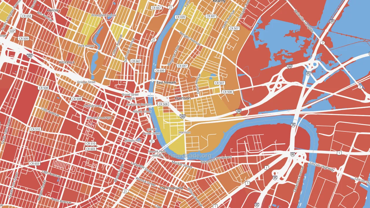 Harrison, NJ Map of Murder Rates