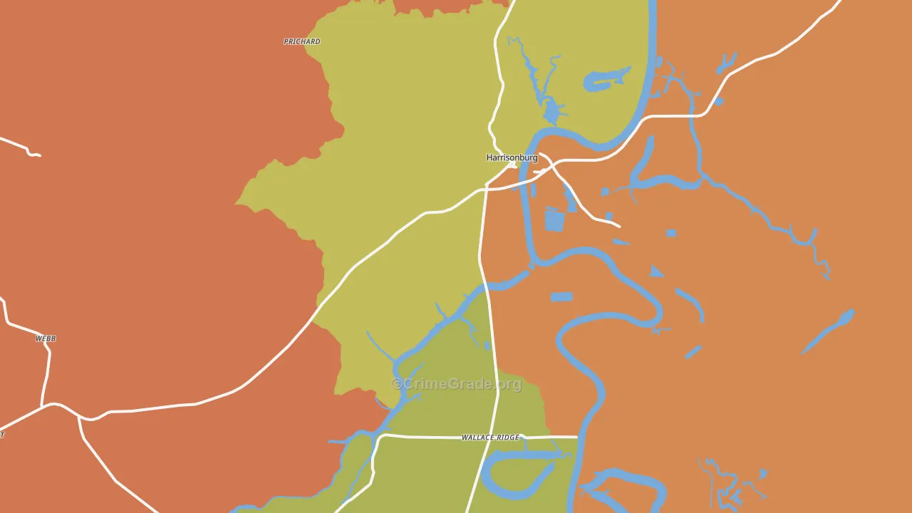 Harrisonburg, LA Map of Murder Rates