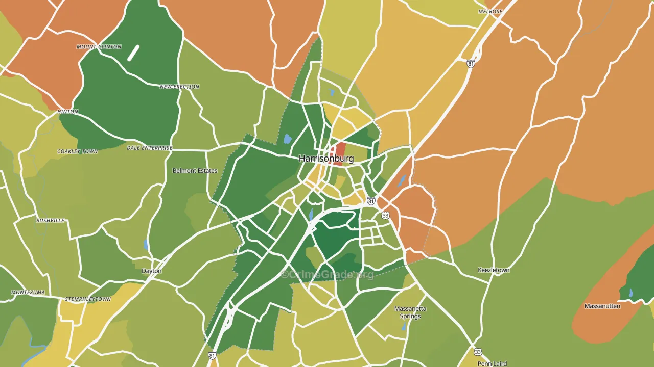 Harrisonburg, VA Map of Murder Rates