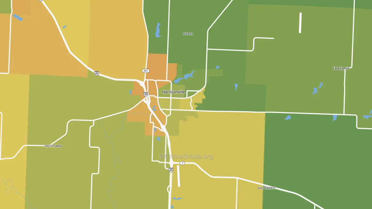 Harrisonville, MO Map of Murder Rates
