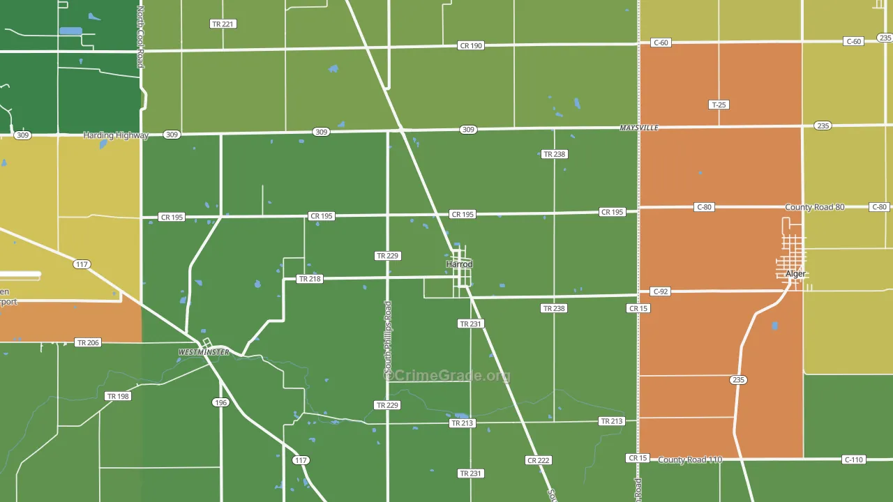 Harrod, OH Map of Murder Rates