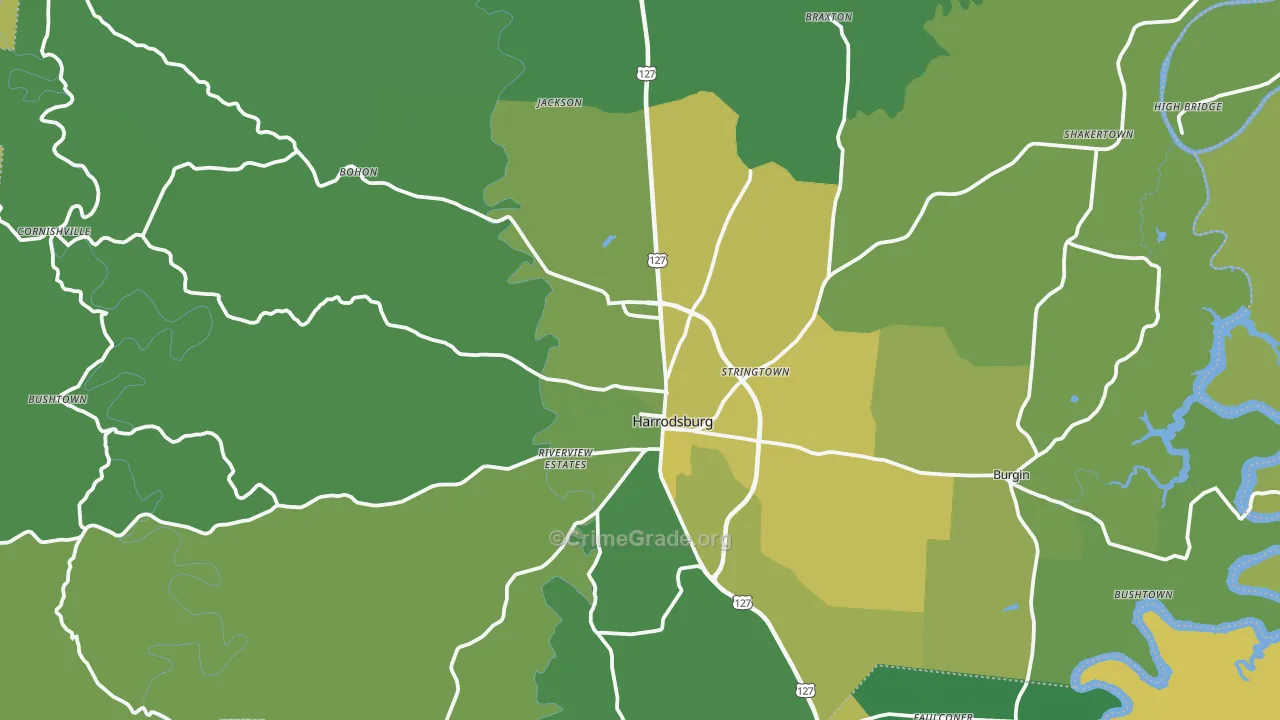 Harrodsburg, KY Map of Murder Rates