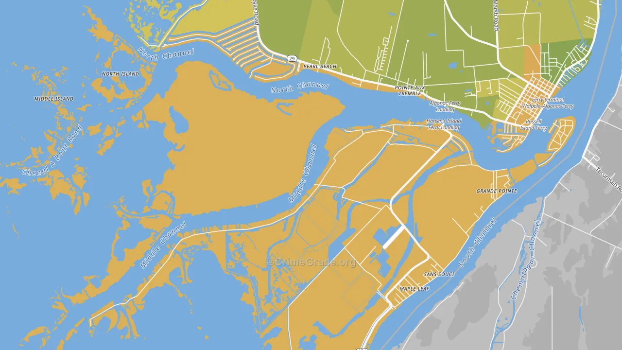 Harsens Island, MI Map of Murder Rates