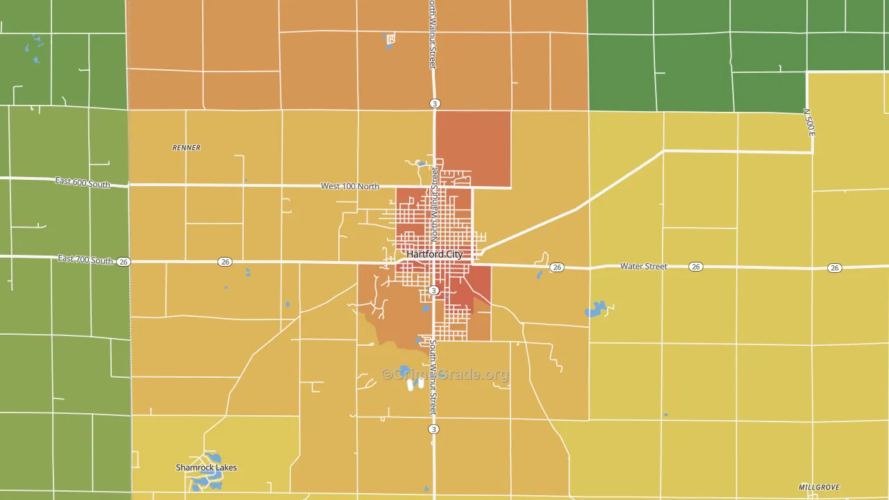 Hartford City, IN Map of Murder Rates