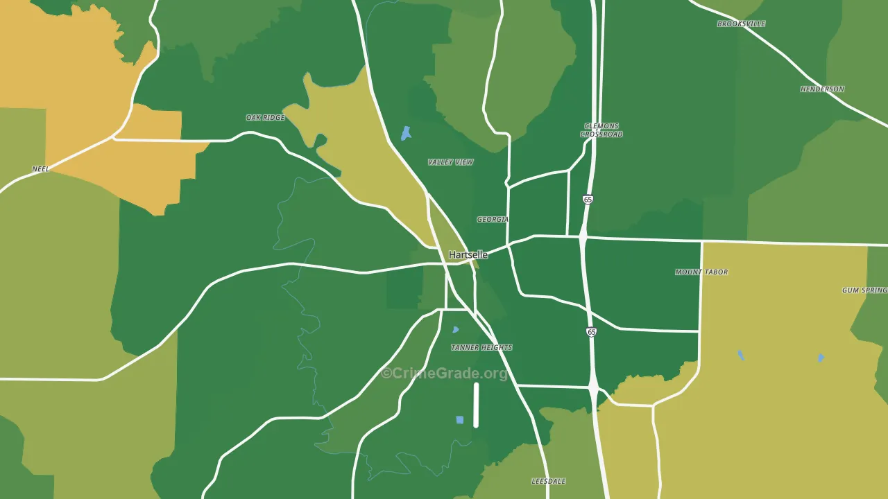 Hartselle, AL Map of Murder Rates