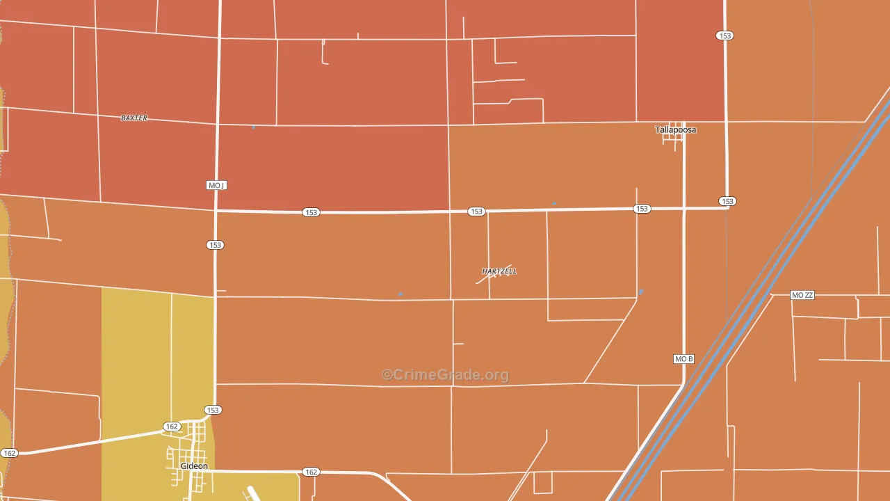 Hartzell, MO Map of Murder Rates