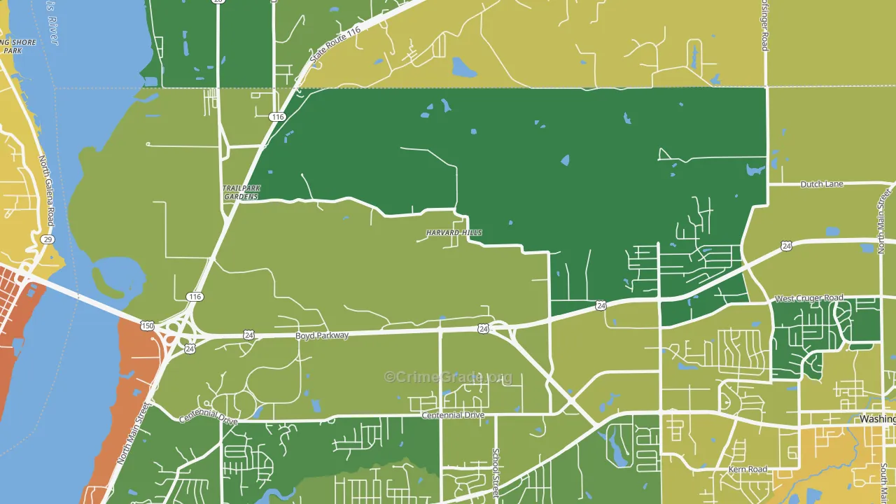 Harvard Hills, IL Map of Murder Rates