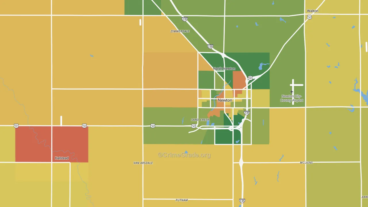 Harvey County, KS Map of Murder Rates