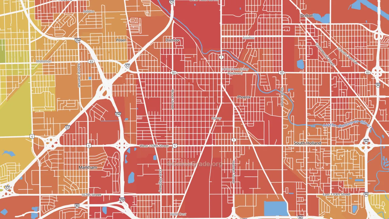 Harvey, IL Map of Murder Rates