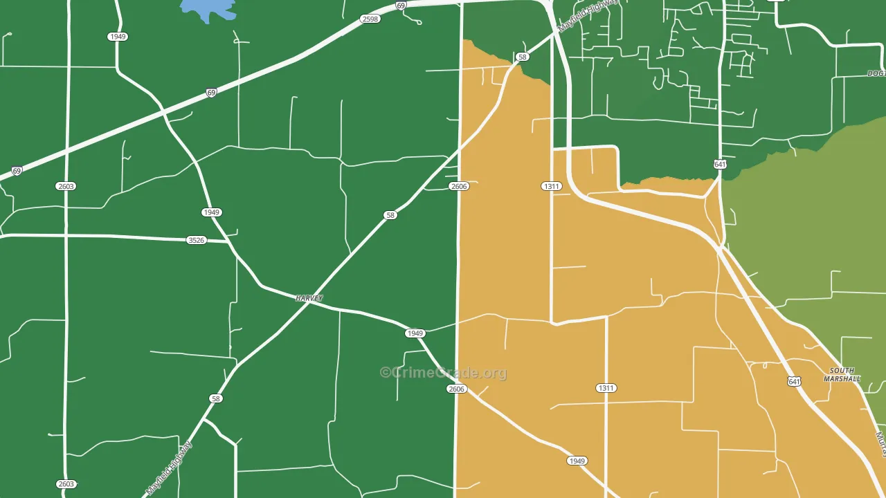 Harvey, KY Map of Murder Rates