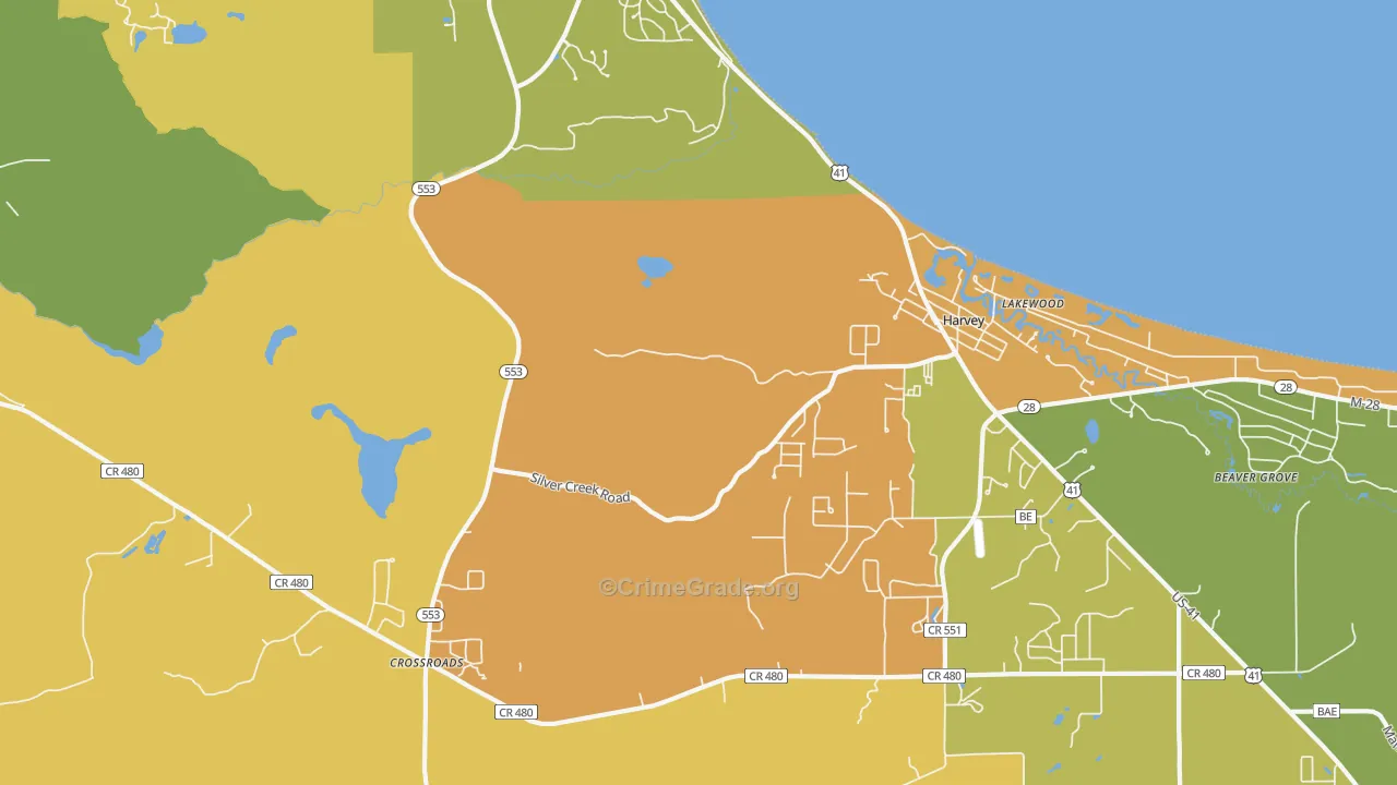 Harvey, MI Map of Murder Rates