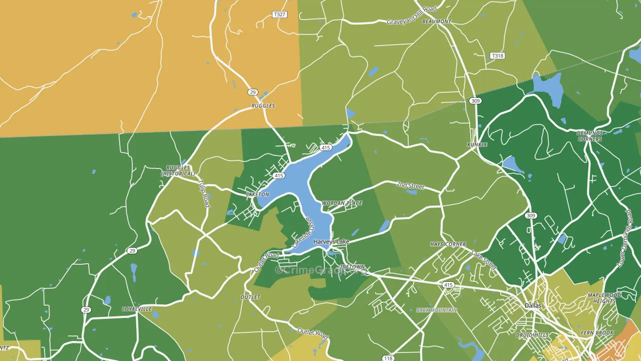 Harveys Lake, PA Map of Murder Rates