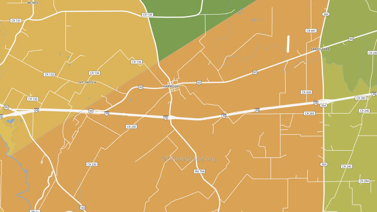 Harwood, TX Map of Murder Rates