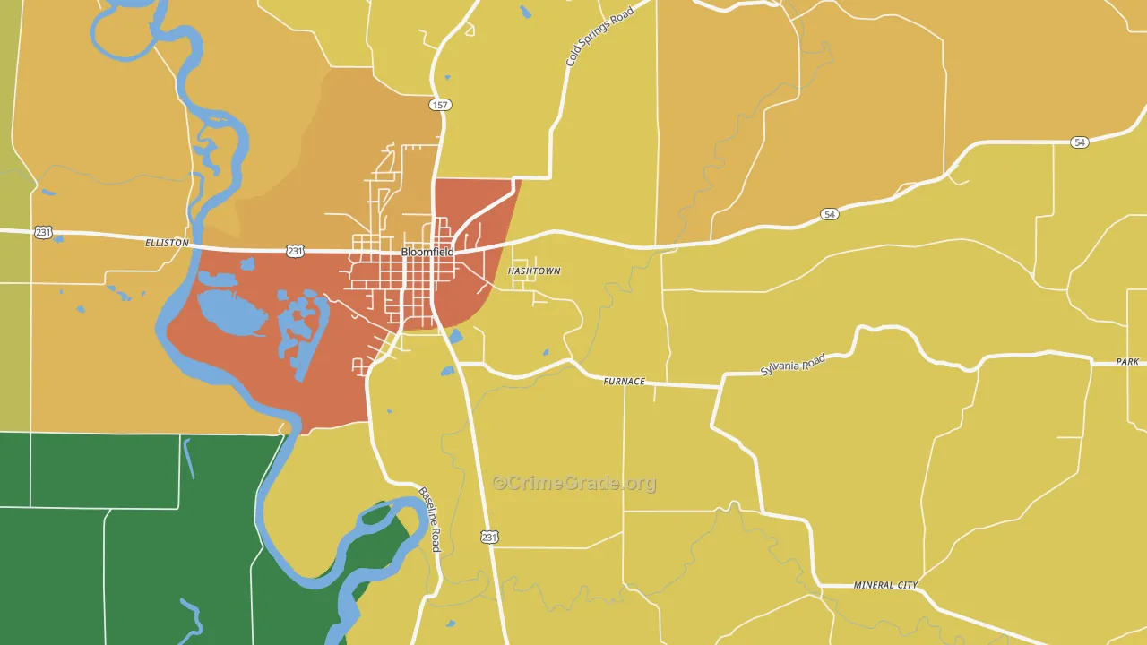 Hashtown, IN Map of Murder Rates