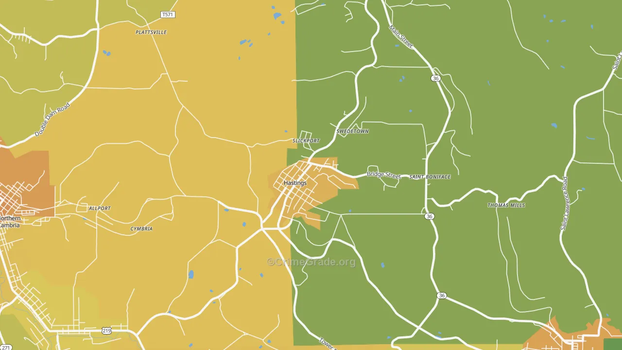Hastings, PA Map of Murder Rates