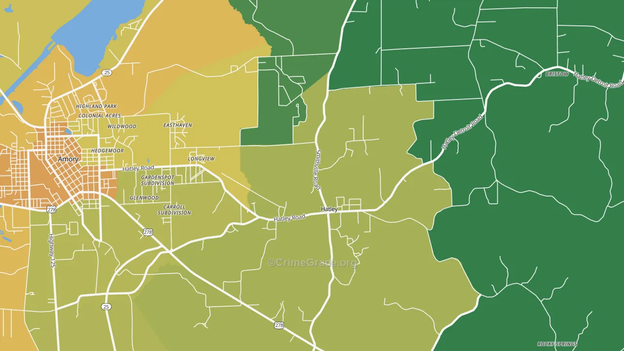 Hatley, MS Map of Murder Rates