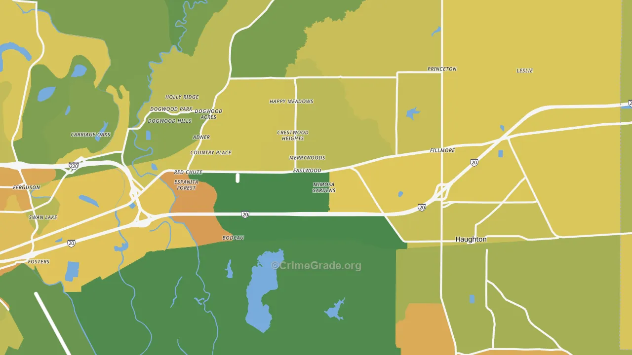 Haughton, LA Map of Murder Rates
