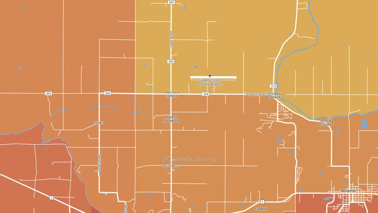 Hautala Corner, MI Map of Murder Rates
