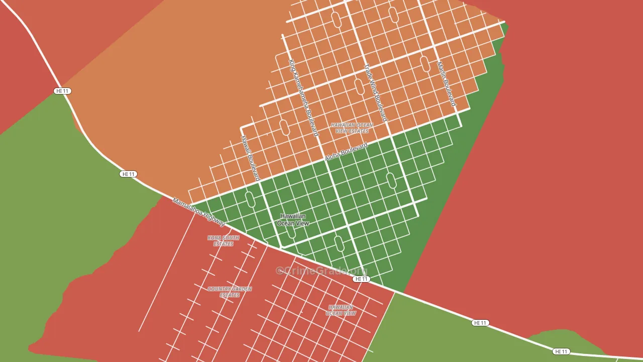 Hawaiian Ocean View, HI Map of Murder Rates