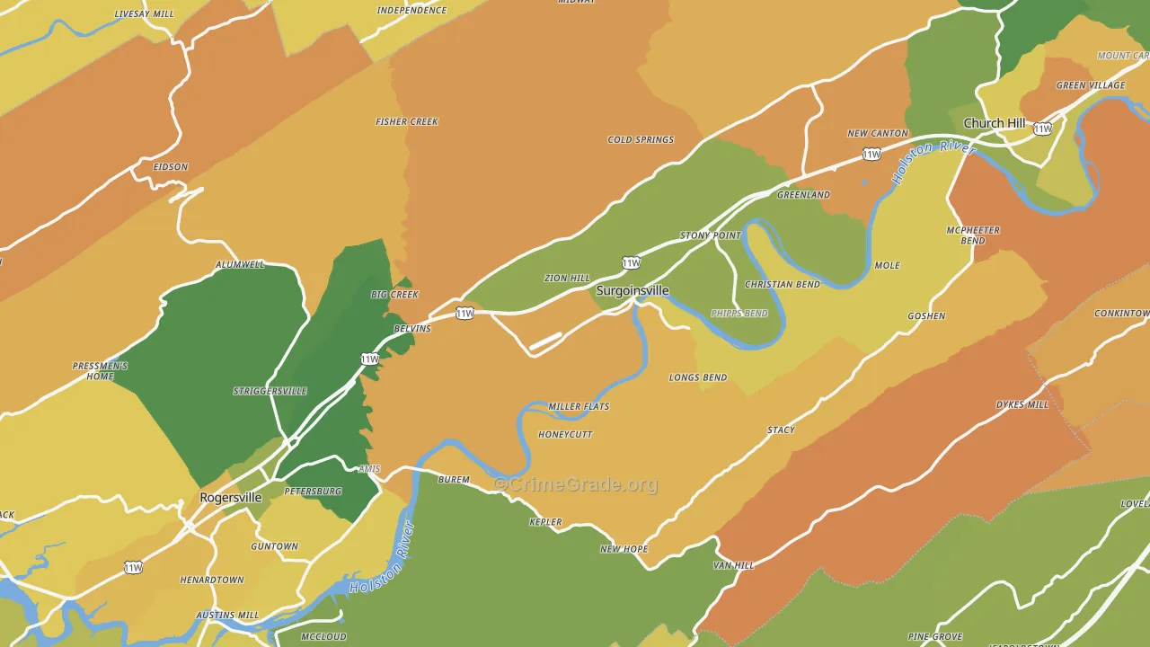 Hawkins County, TN Map of Murder Rates