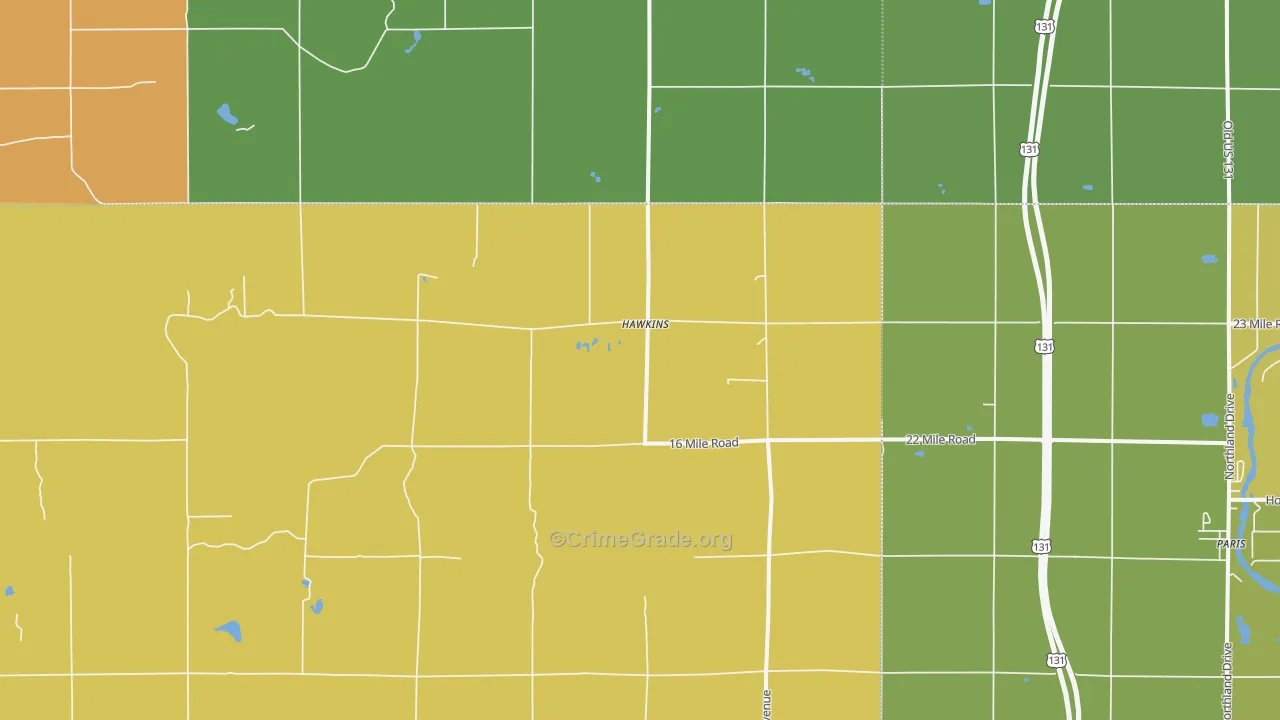 Hawkins, MI Map of Murder Rates