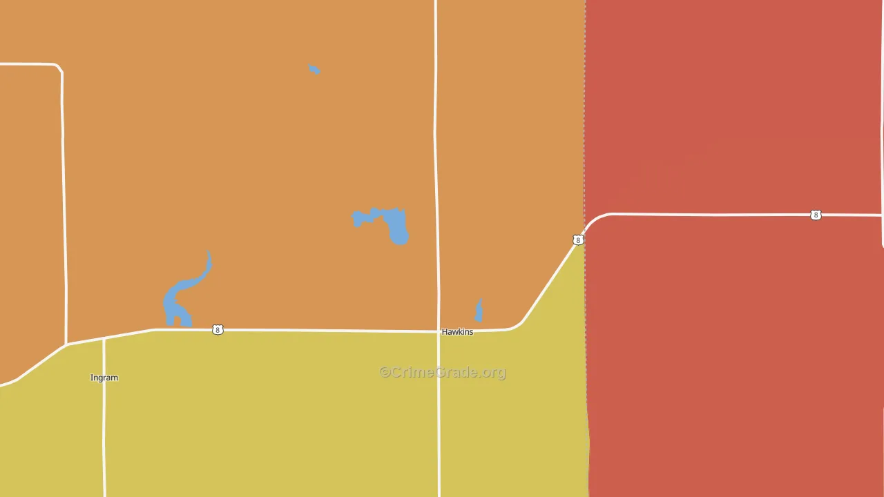Hawkins, WI Map of Murder Rates