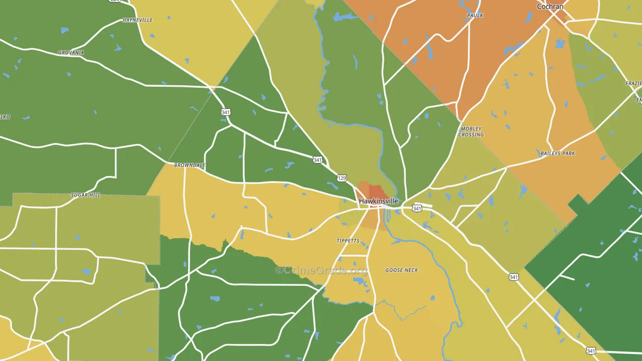 Hawkinsville, GA Map of Murder Rates