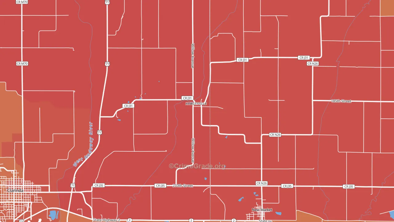 Hawleyville, IA Map of Murder Rates