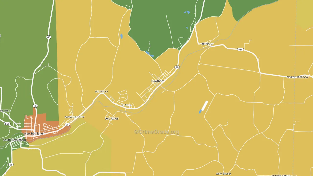 Hawthorn, PA Map of Murder Rates