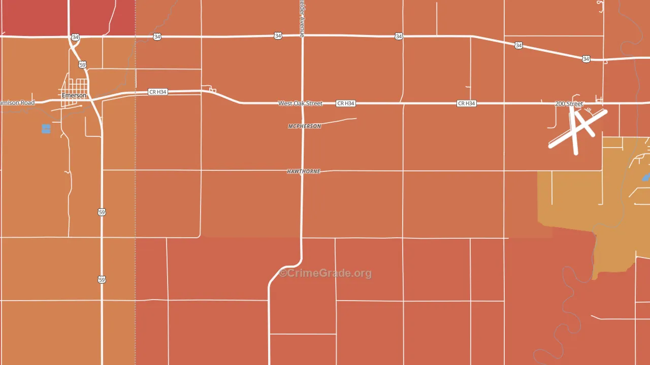 Hawthorne, IA Map of Murder Rates