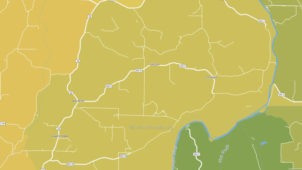 Hayden, MO Map of Murder Rates