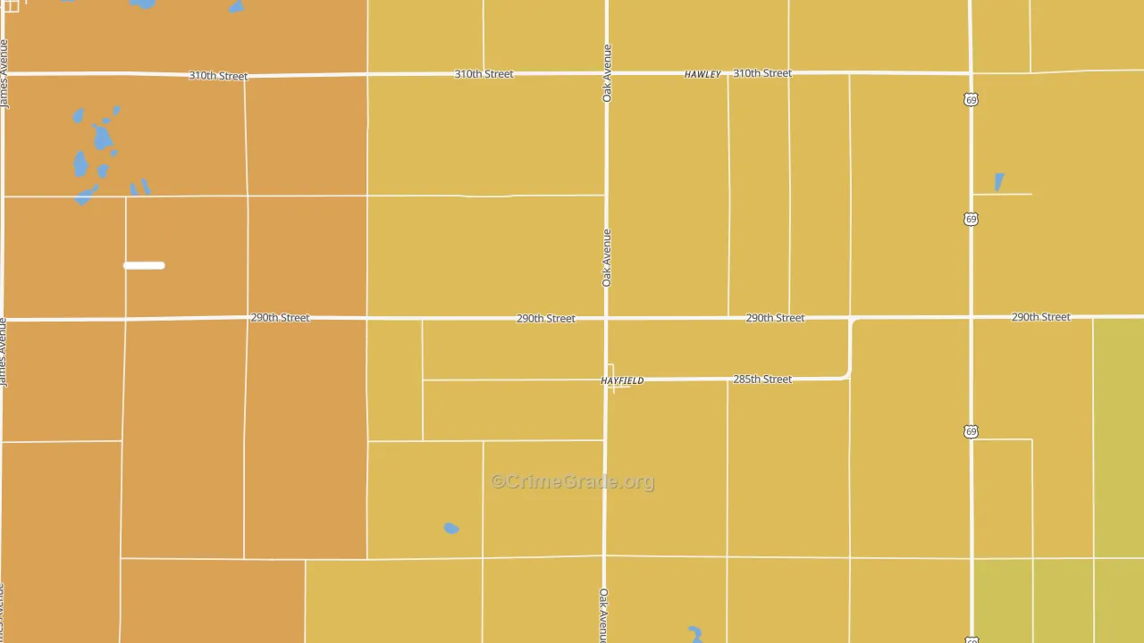 Hayfield, IA Map of Murder Rates