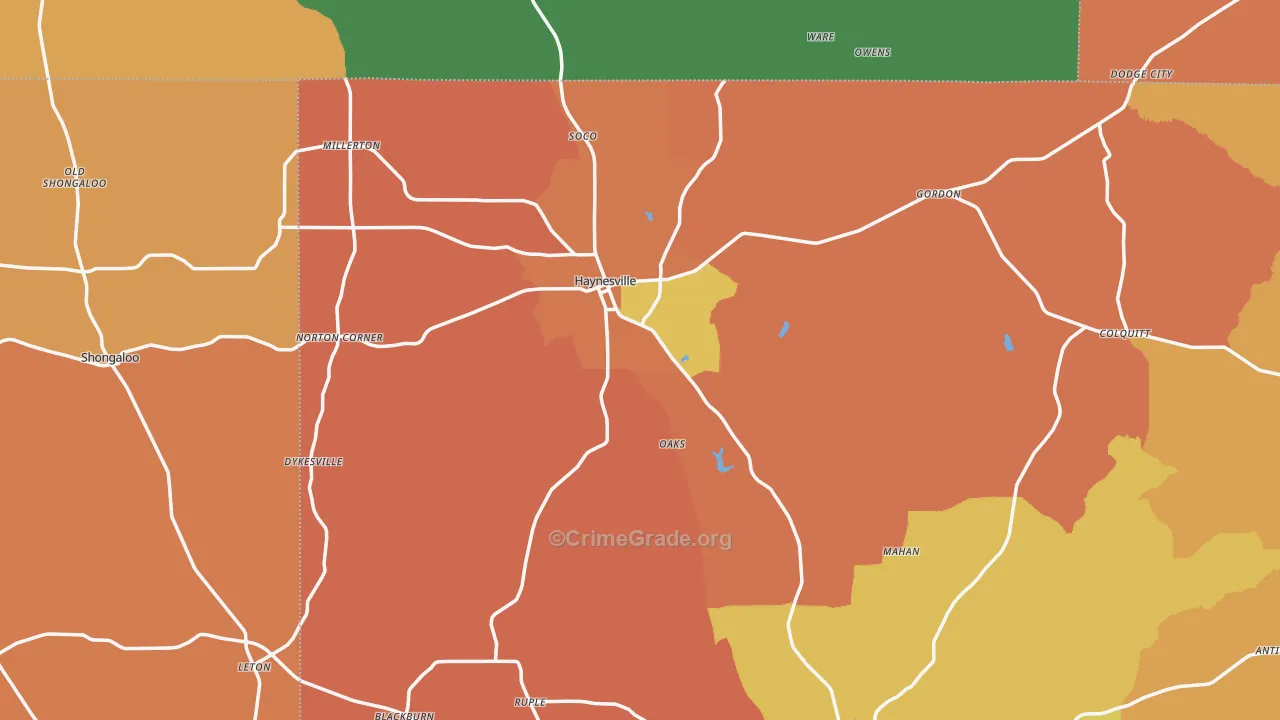 Haynesville, LA Map of Murder Rates