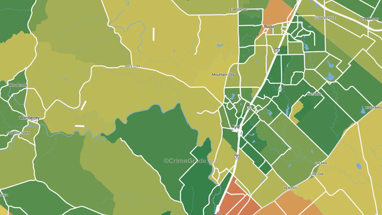 Hays County, TX Map of Murder Rates