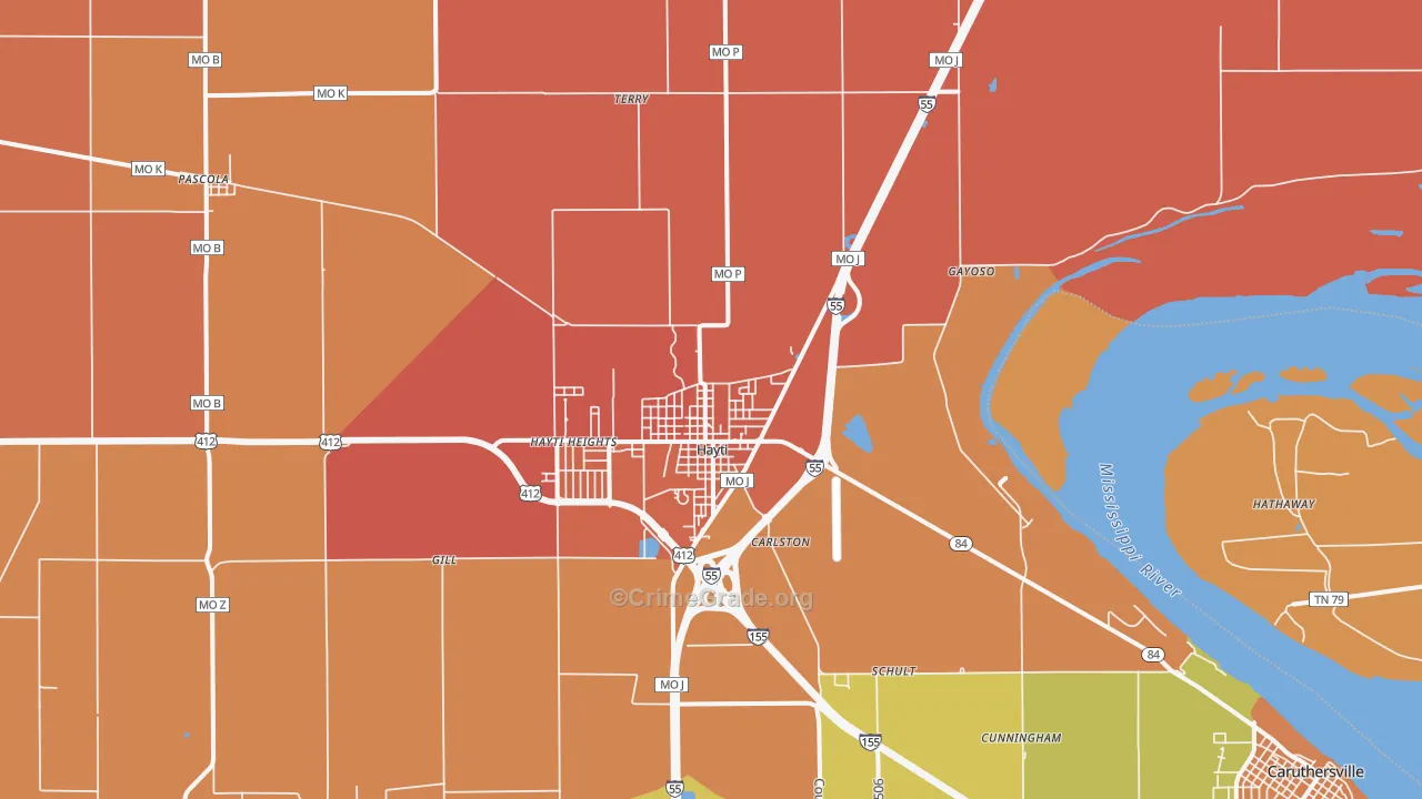 Hayti, MO Map of Murder Rates