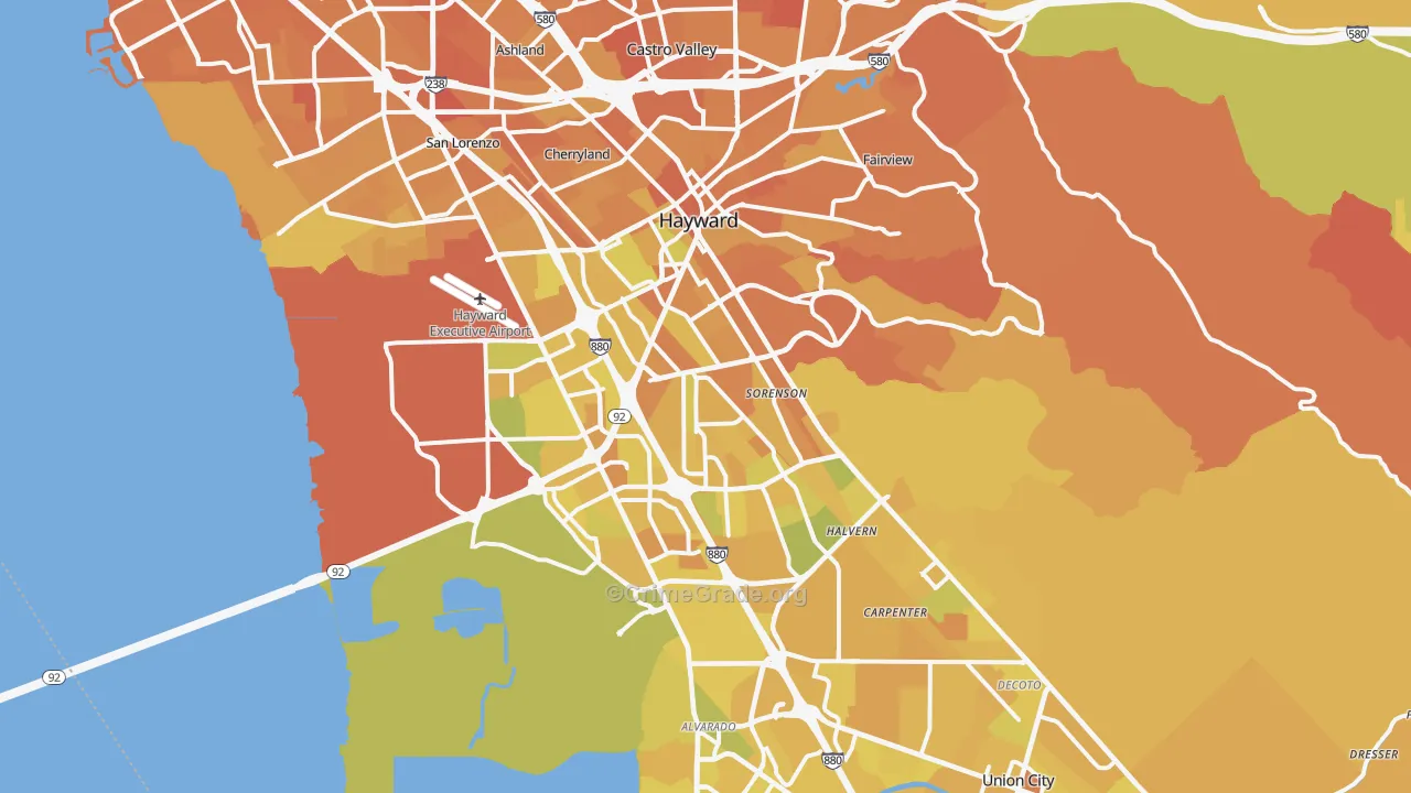 Hayward, CA Map of Murder Rates