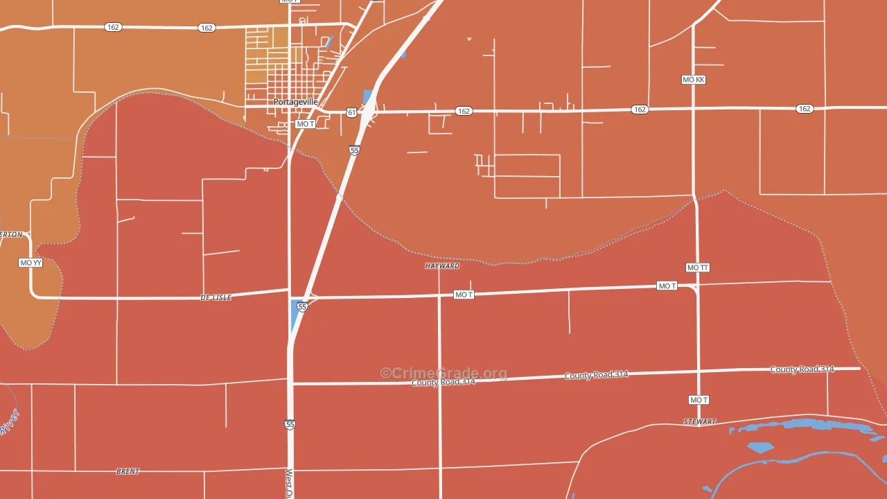 Hayward, MO Map of Murder Rates