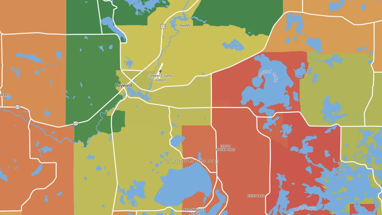 Hayward, WI Map of Murder Rates