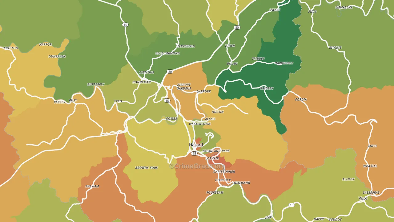 Hazard, KY Map of Murder Rates
