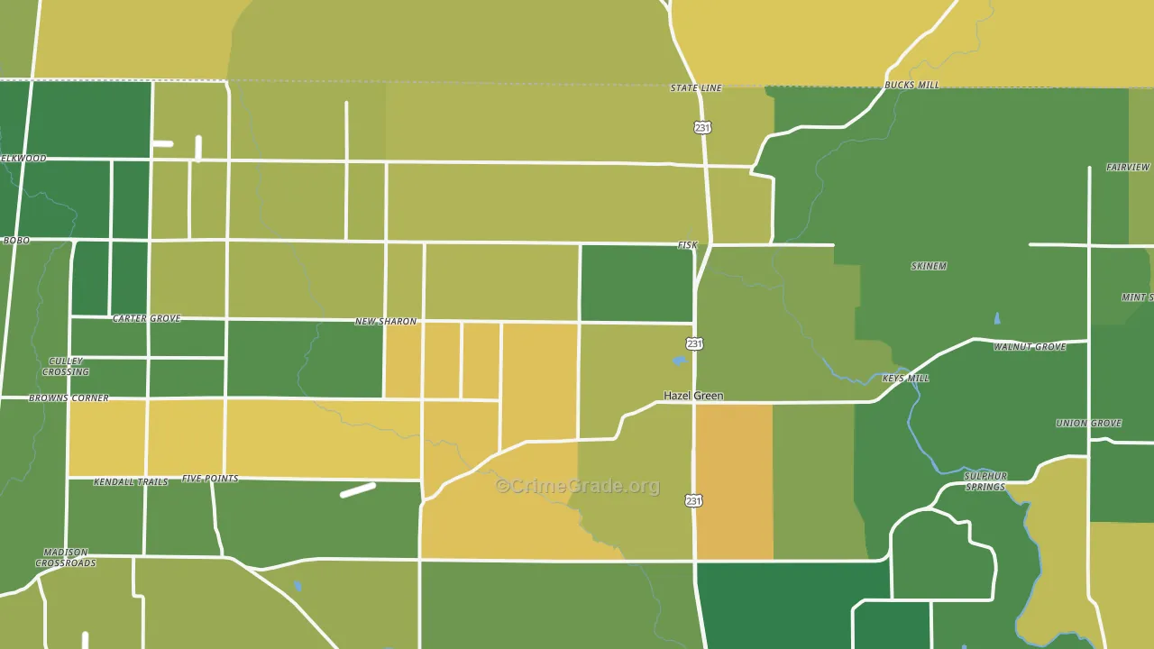 Hazel Green, AL Map of Murder Rates
