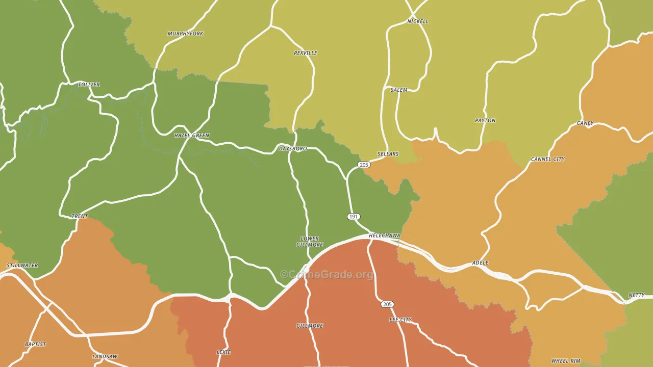 Hazel Green, KY Map of Murder Rates