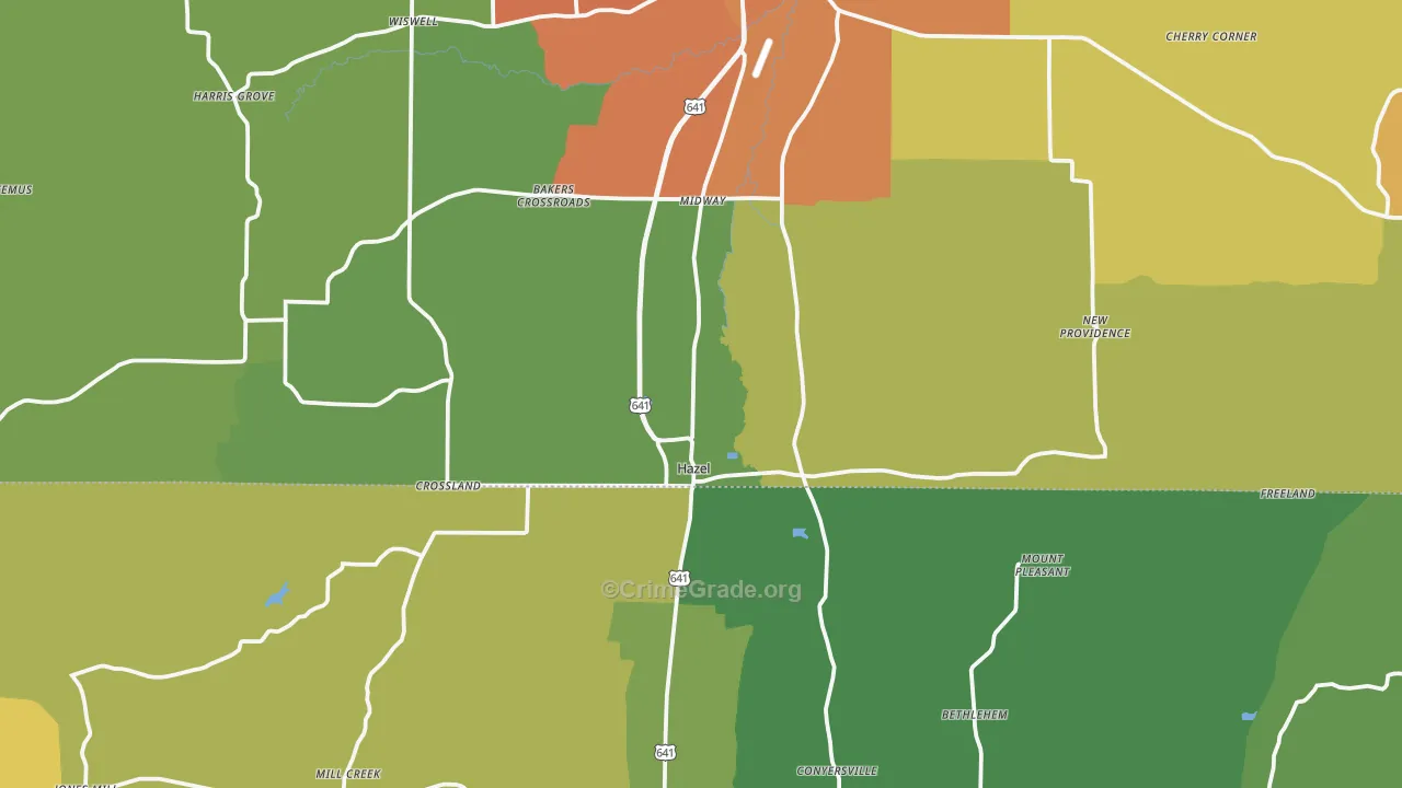 Hazel, KY Map of Murder Rates