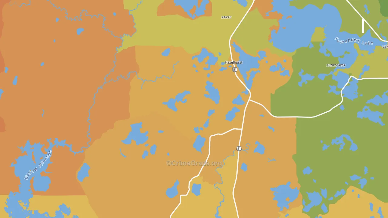 Hazelhurst, WI Map of Murder Rates
