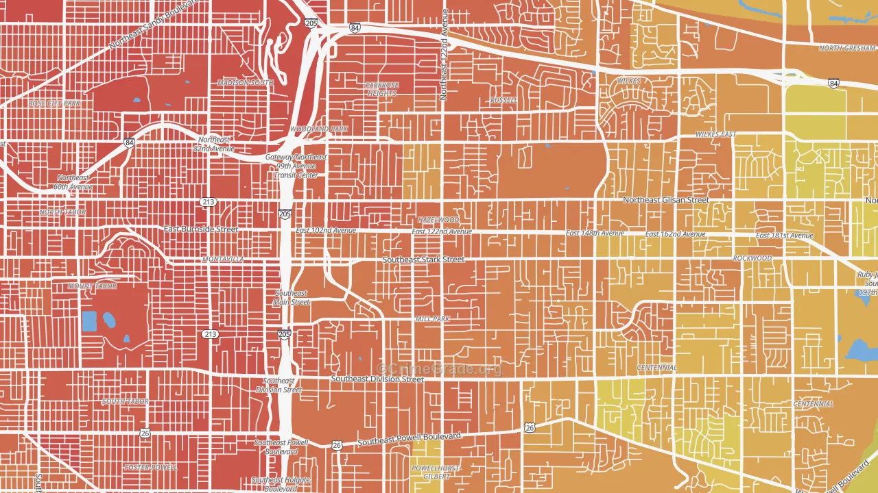 Hazelwood-Mill Park, Portland, OR Map of Murder Rates