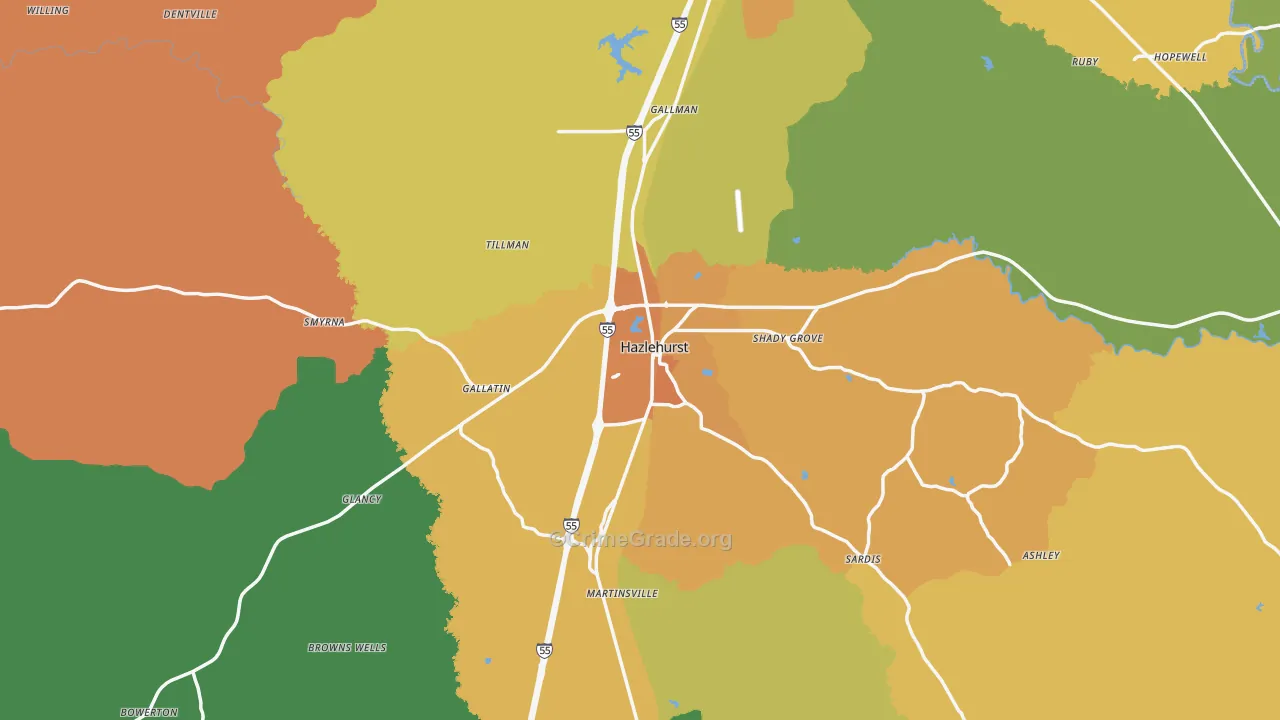 Hazlehurst, MS Map of Murder Rates