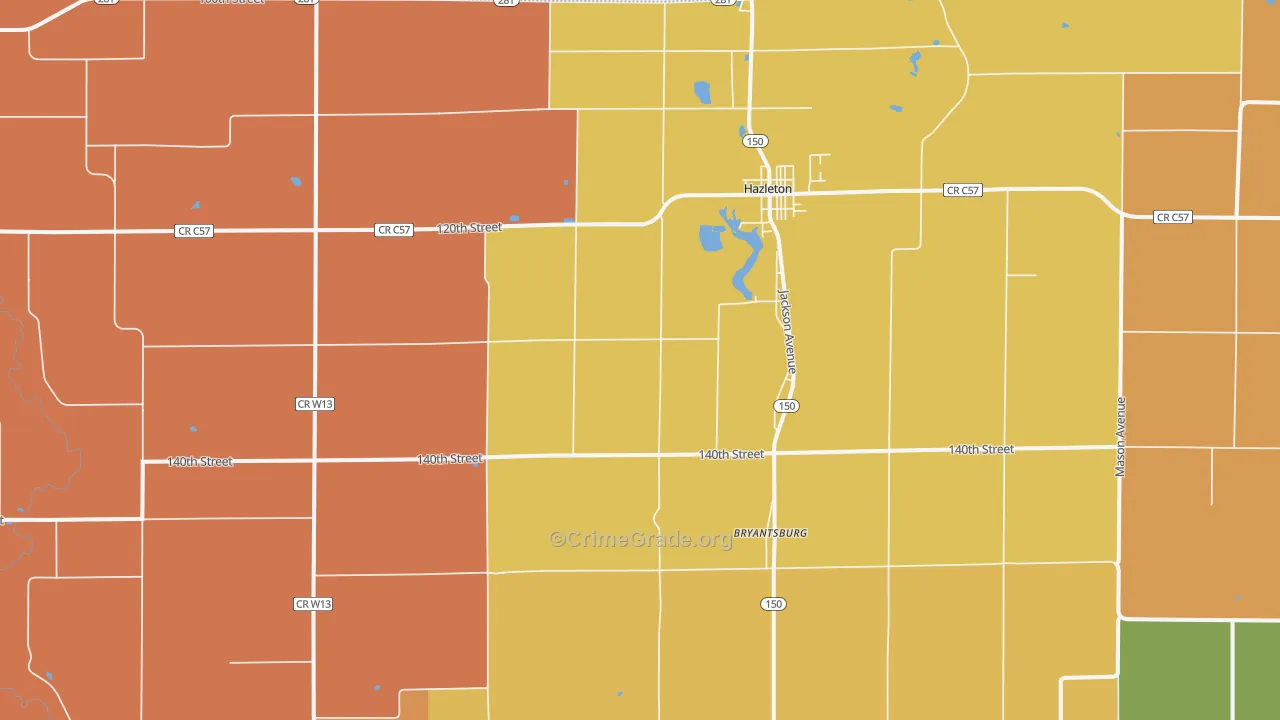Hazleton, IA Map of Murder Rates