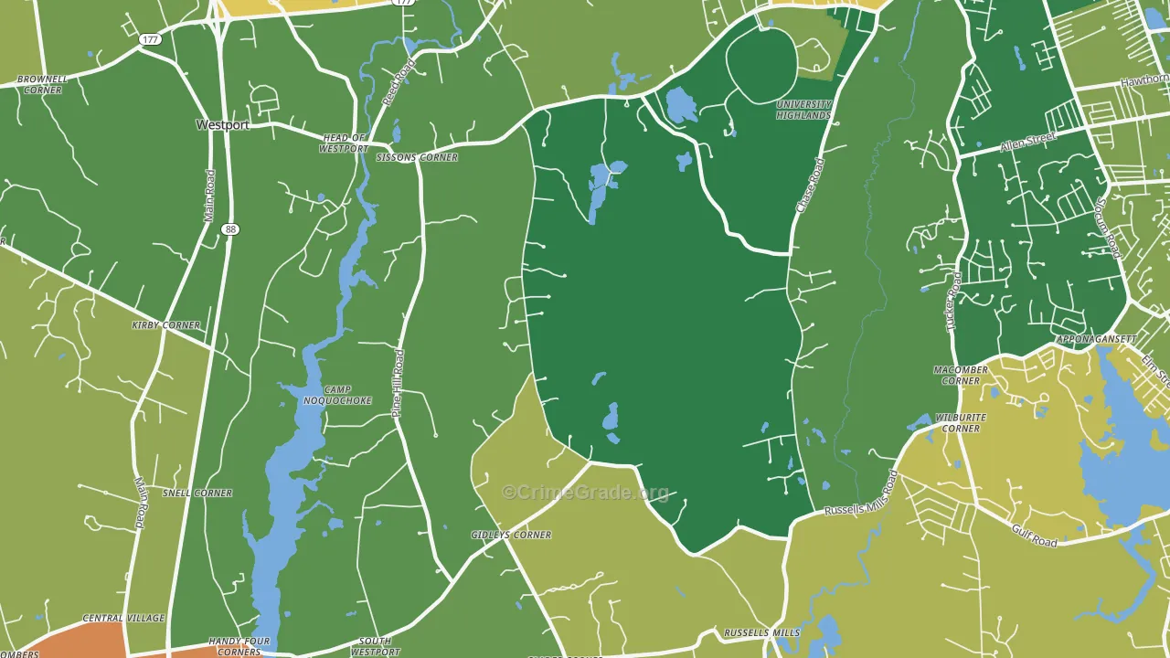 Head of Westport, MA Map of Murder Rates