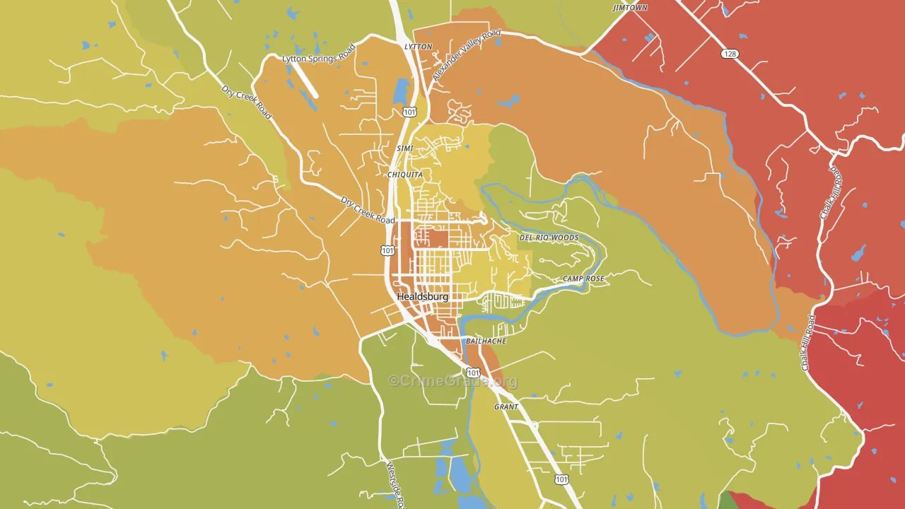 Healdsburg, CA Map of Murder Rates