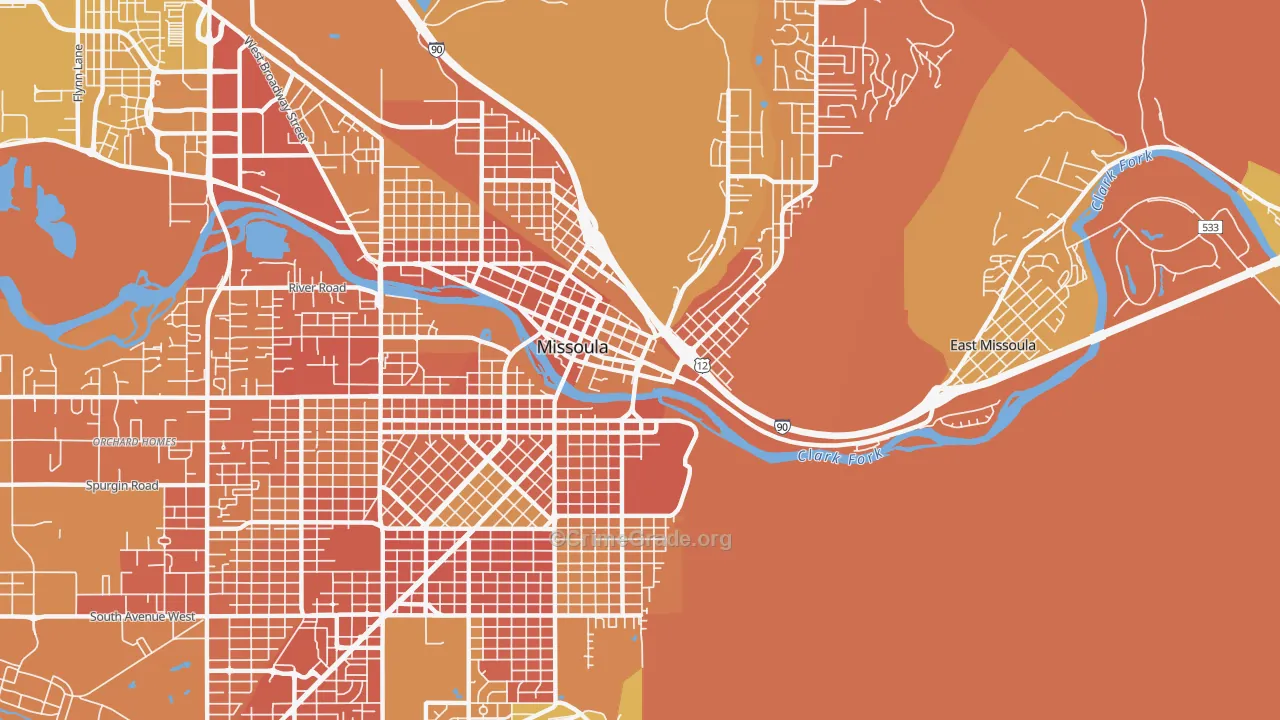 Heart of Missoula, Missoula, MT Map of Murder Rates