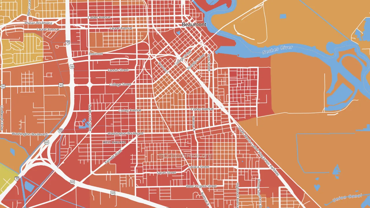 Heart of the City, Beaumont, TX Map of Murder Rates